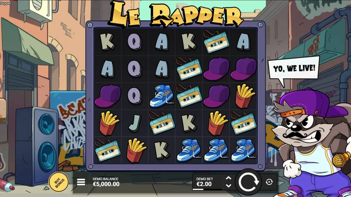 Smokey si rakun dalam slot Le Rapper oleh Hacksaw Gaming