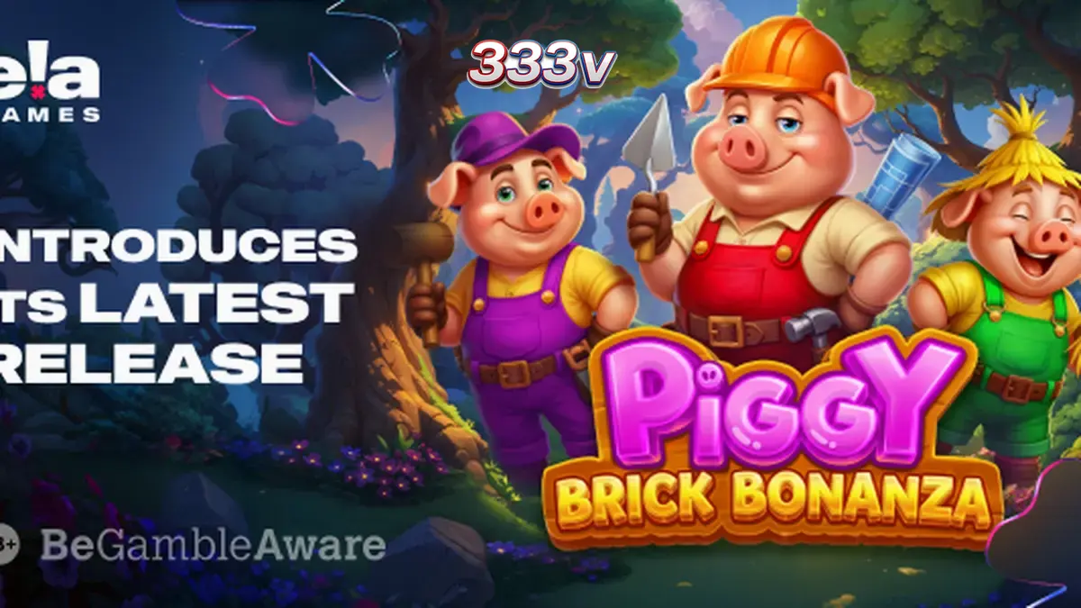 Tampilan layar permainan slot Piggy Brick Bonanza dengan elemen visual bertema bangunan.